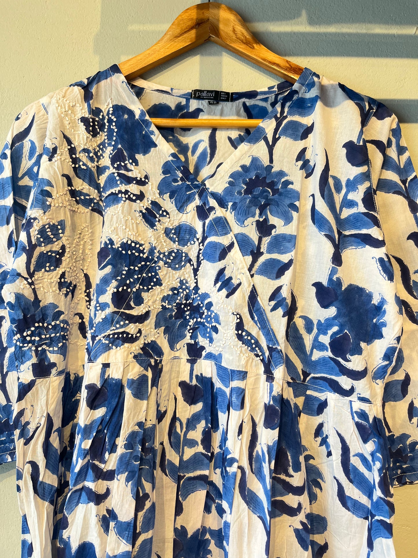 Pleated Angrakha dress - Floral Blue