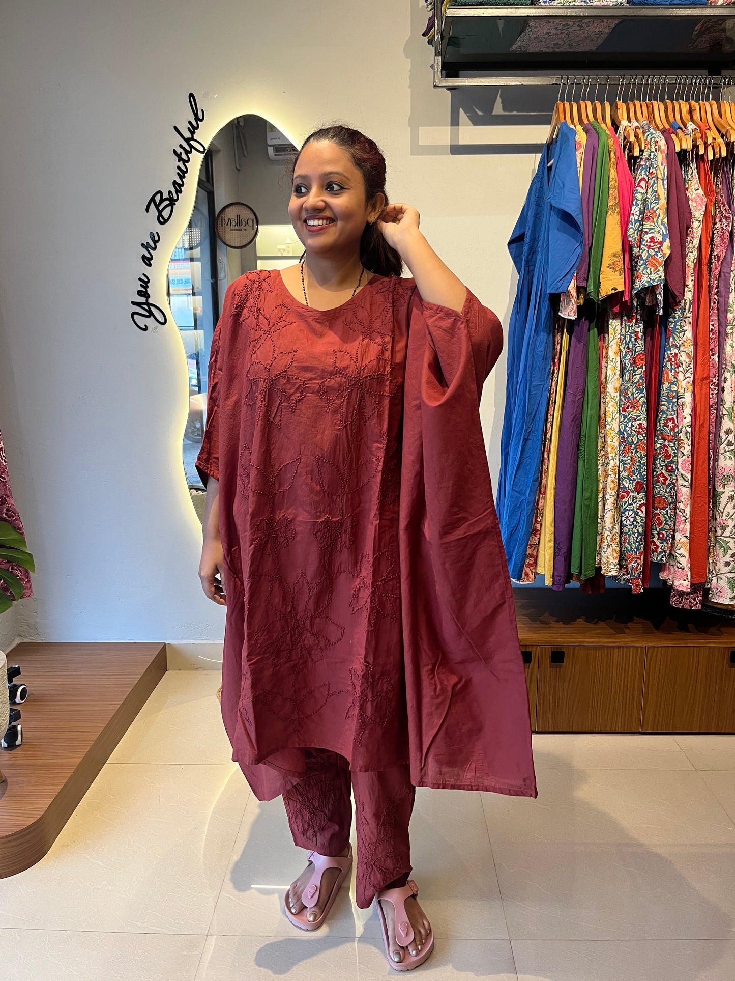 Kaftan top and pant - Cinnamon brown