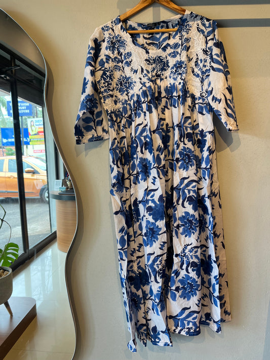 Aliya Cut Dress - Floral Blue