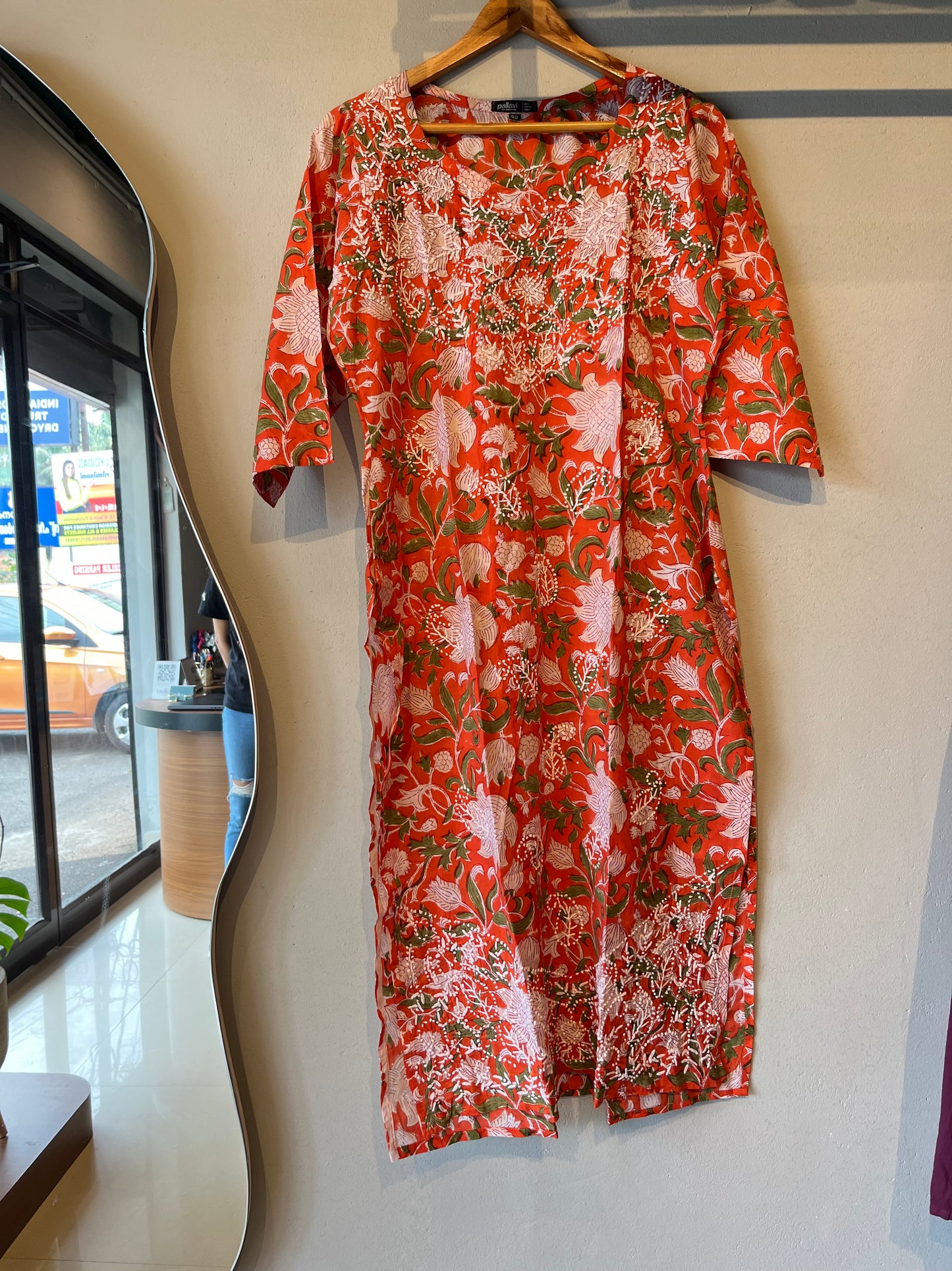 Straight Kurti and pant - Floral Orange