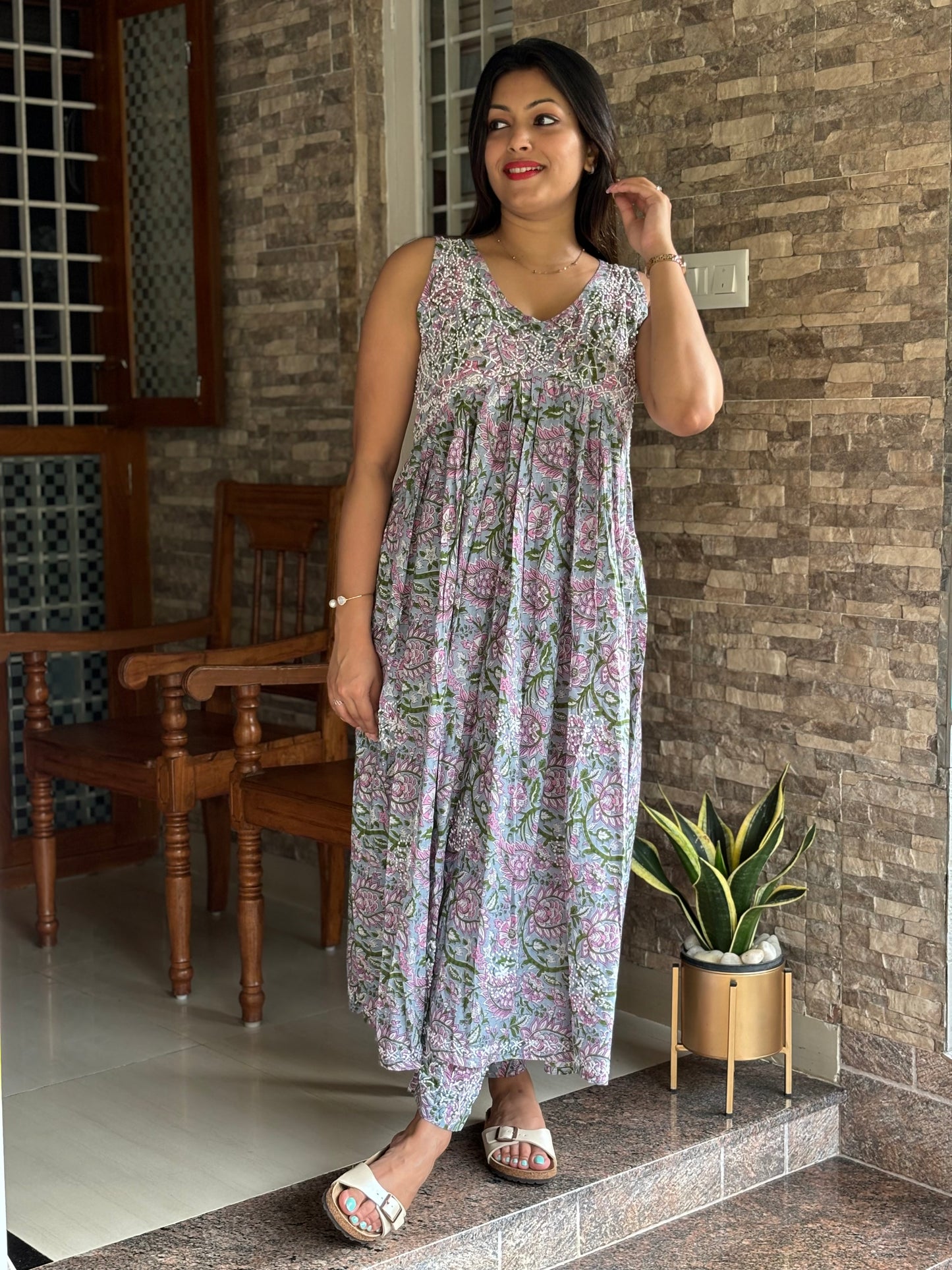 Sleeveless Aliya cut dress (with work on front and back) and pant PRE-ORDER - Sitara