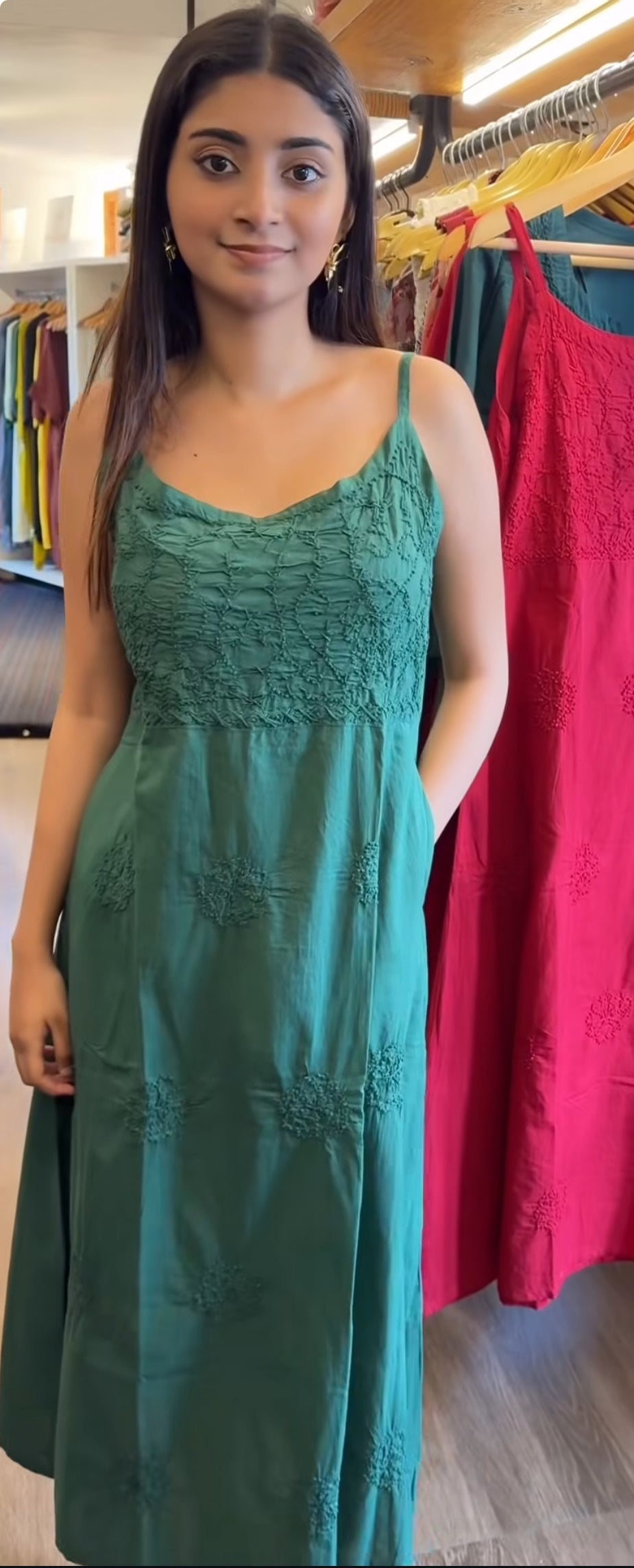 Sleeveless A-line Dress - Bottle Green