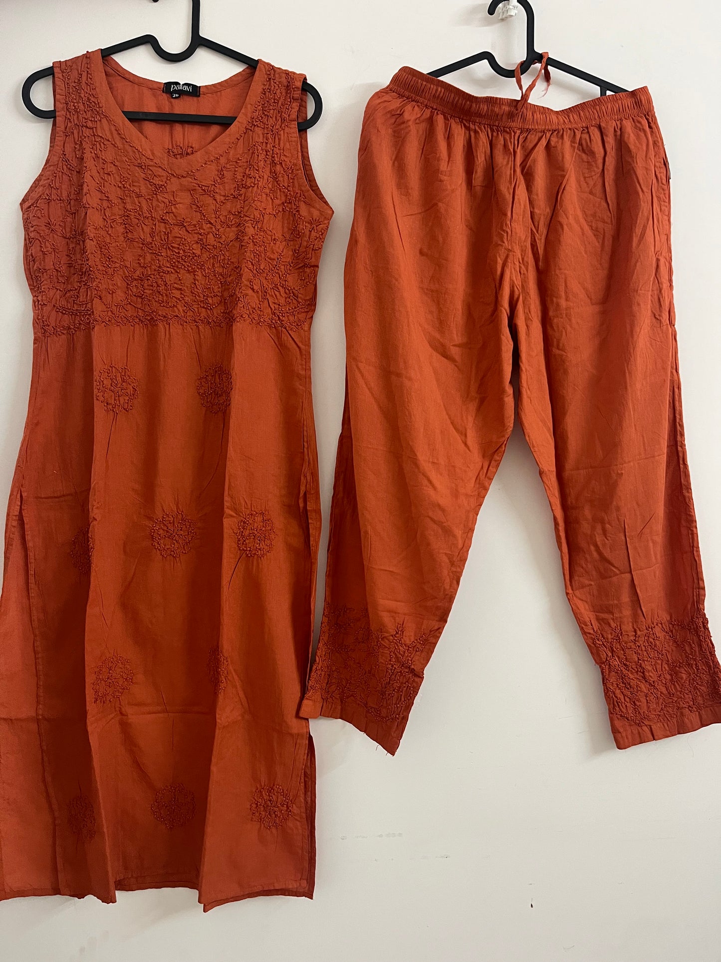 Sleeveless Straight Kurti and Pant (co-ord set) PRE-ORDER - Rust Orange