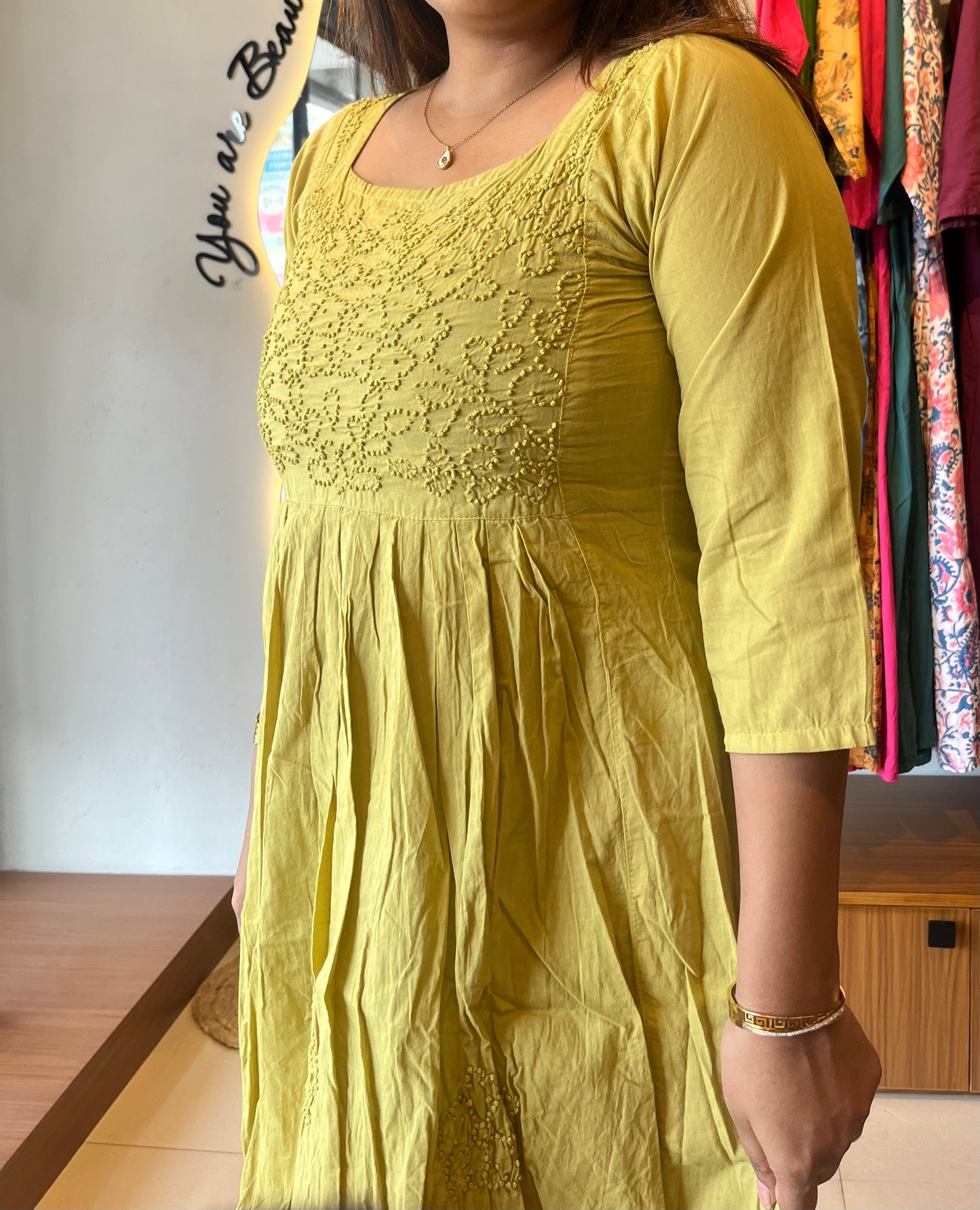 Pleated dress - Lime Yellow