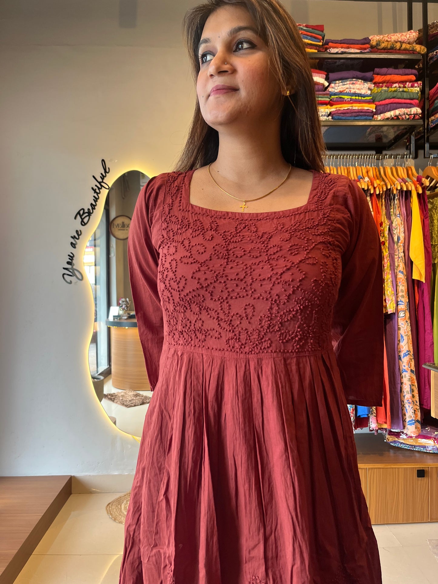 Pleated dress - Cinnamon brown