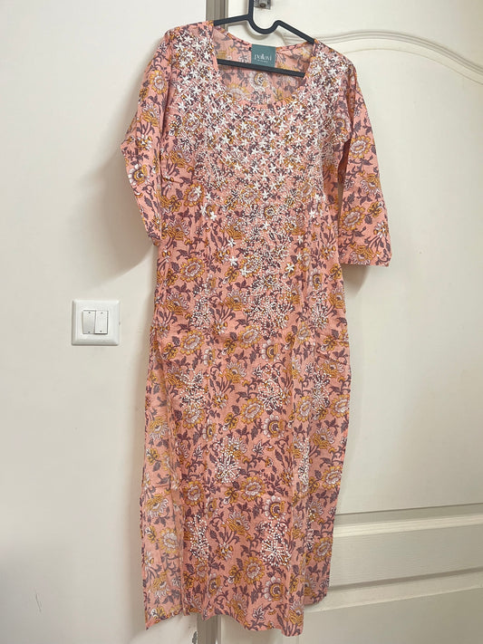 Straight Kurti Printed - Floral Peach Black