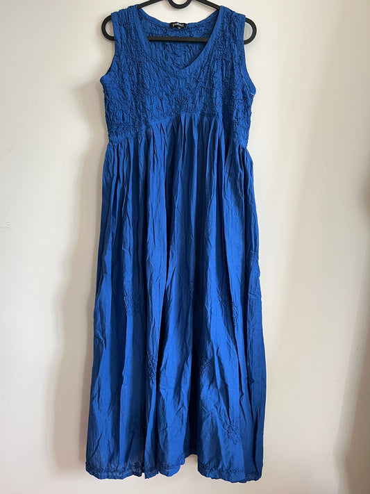 Sleeveless Aliya cut dress (with work on front and back) and pant - Royal Blue