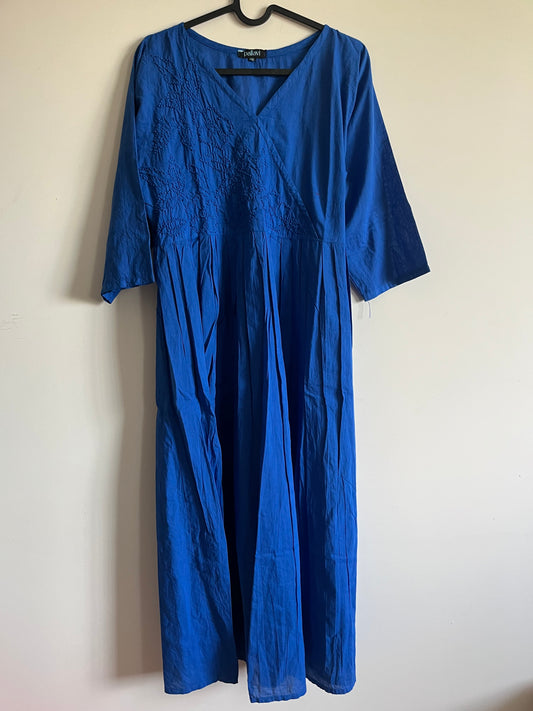 Pleated Angrakha dress - Royal Blue