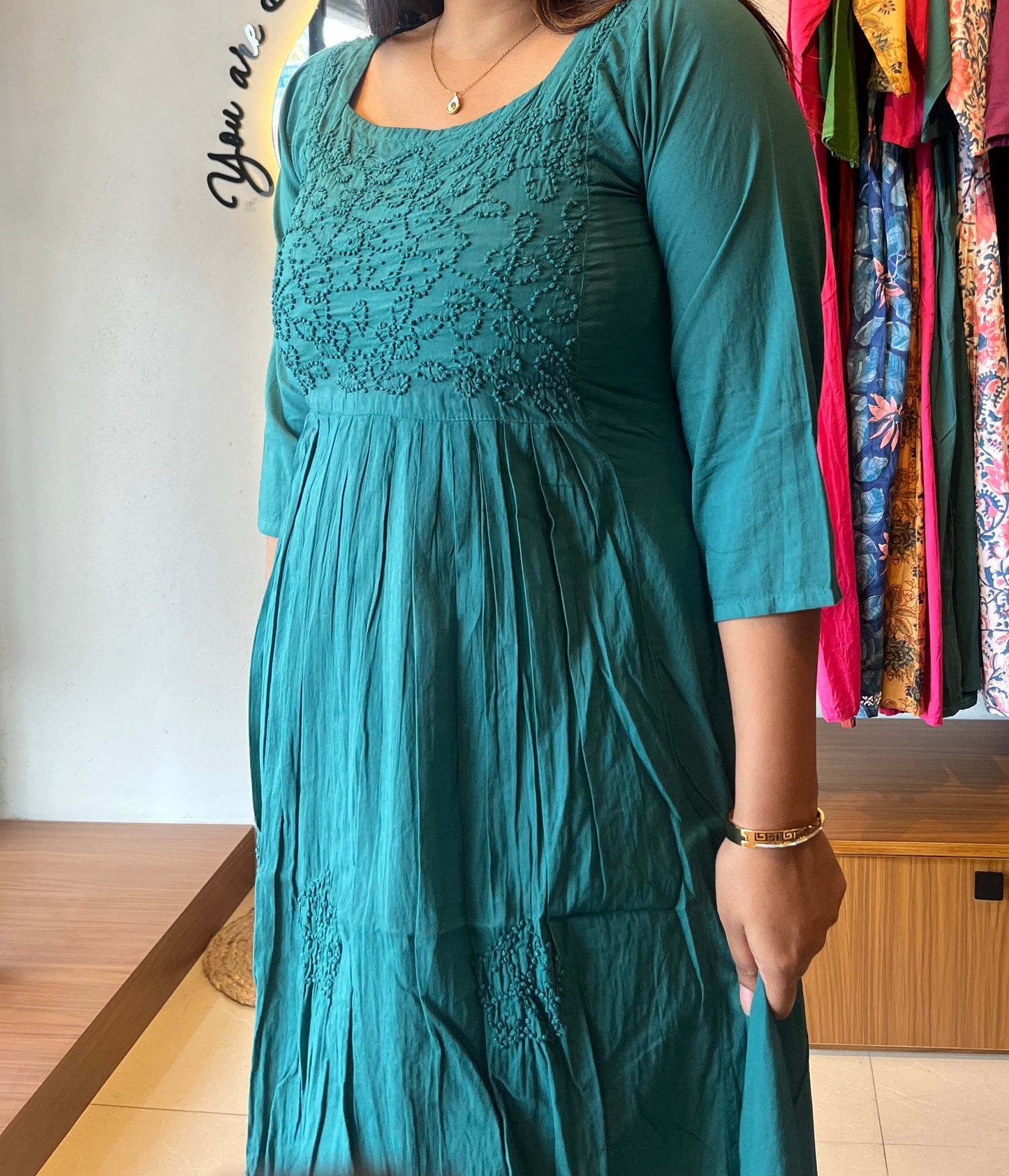 Pleated dress - Peacock green