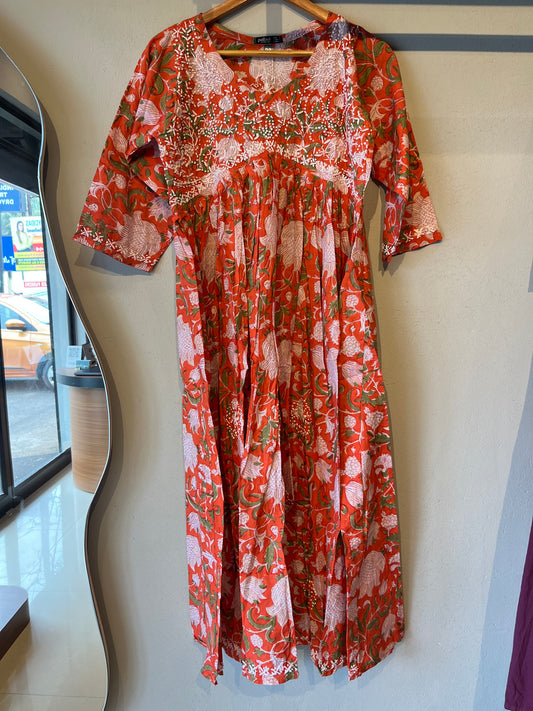 Aliya Cut Dress - Floral Orange
