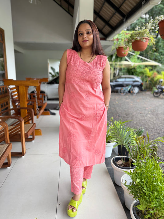 Sleeveless Straight kurti PRE-ORDER - Neon Peach