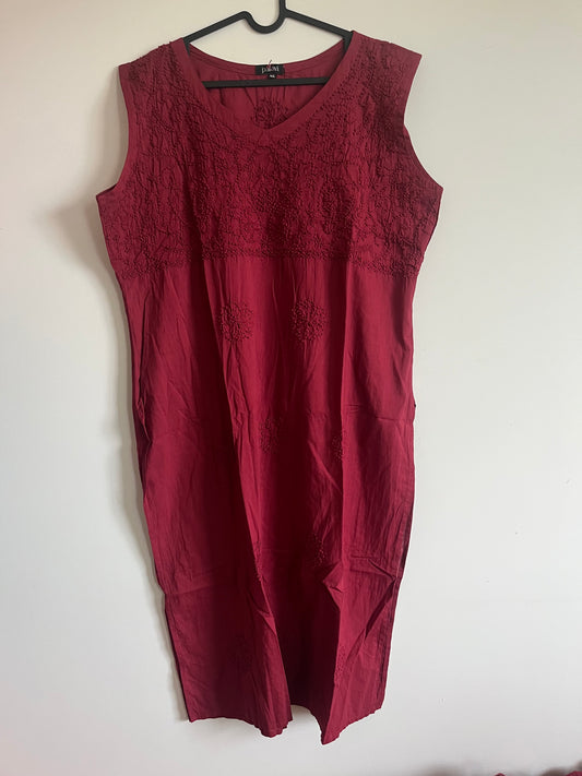 Sleeveless Straight kurti  - Maroon