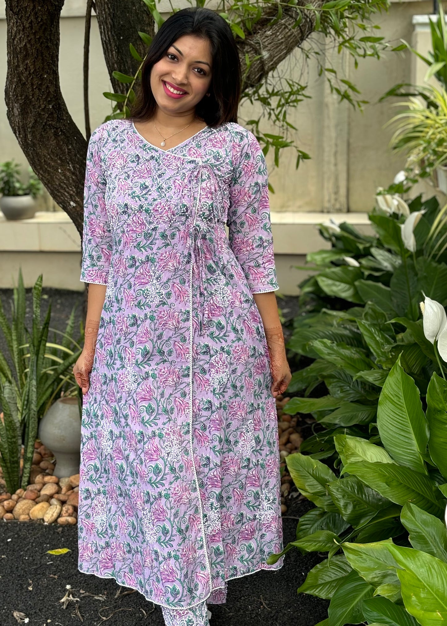 Angrakha Kurti and pant PRE-ORDER - Lavender Smera