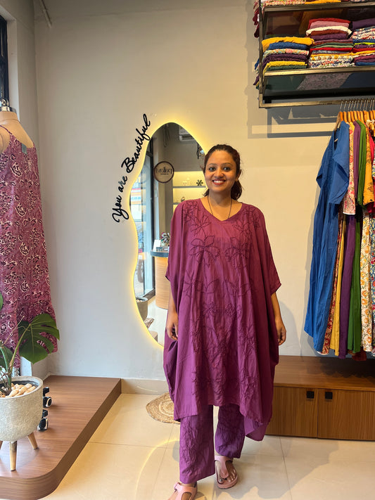 Kaftan top and pant - Wine