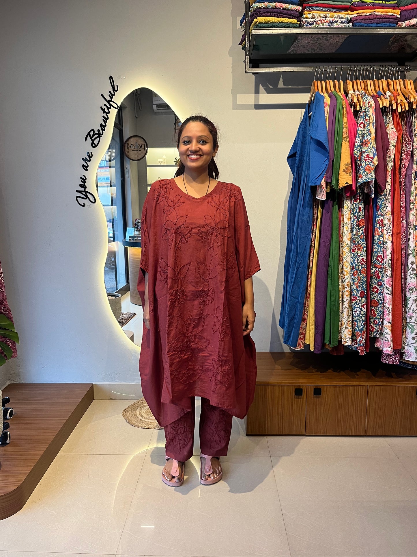 Kaftan top and pant - Cinnamon brown