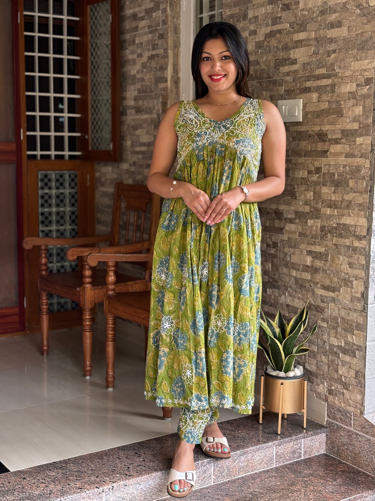 Sleeveless Aliya cut dress (with work on front and back) and pant PRE-ORDER - Bluebelle