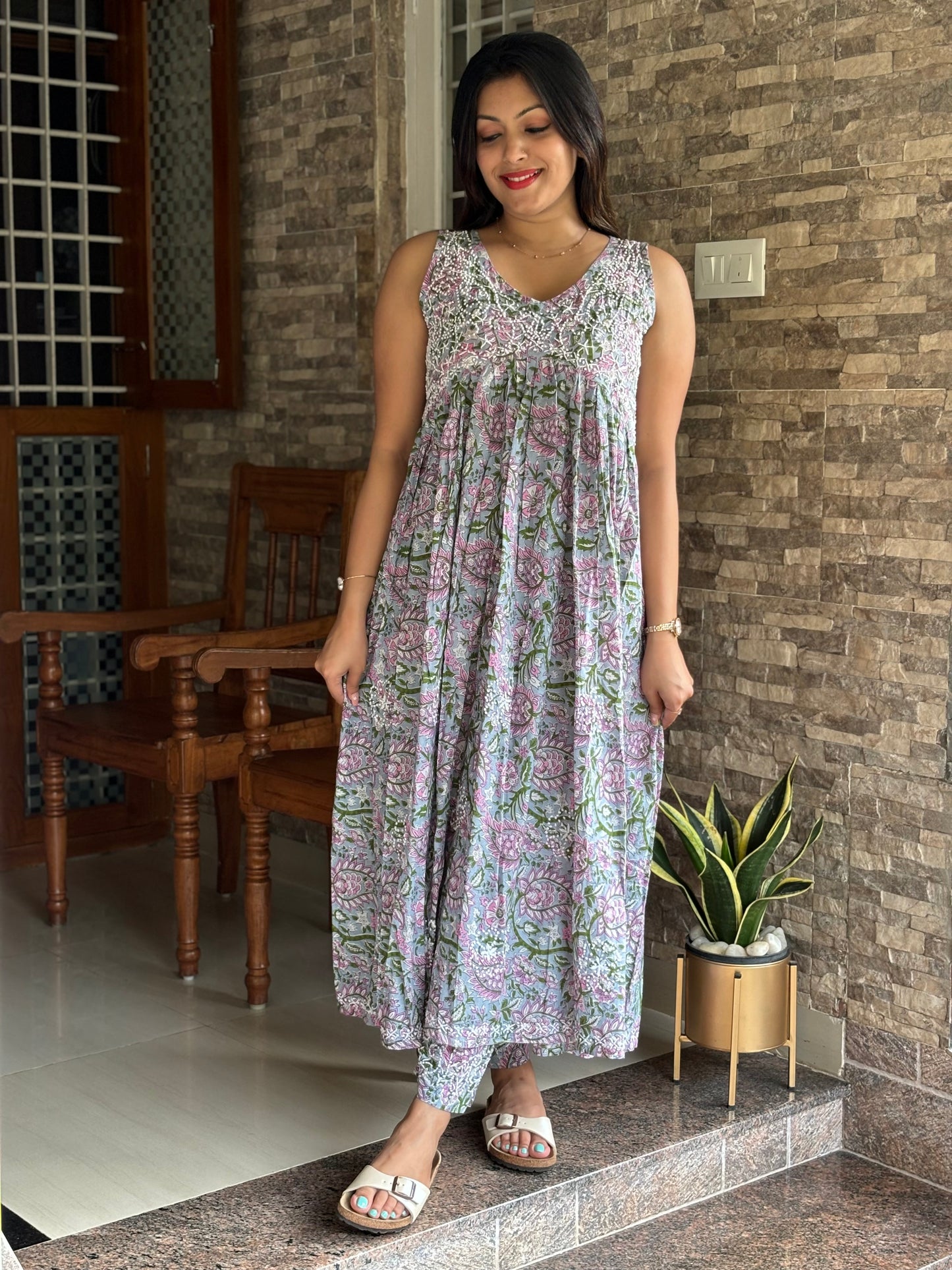 Sleeveless Aliya cut dress (with work on front and back) and pant PRE-ORDER - Sitara