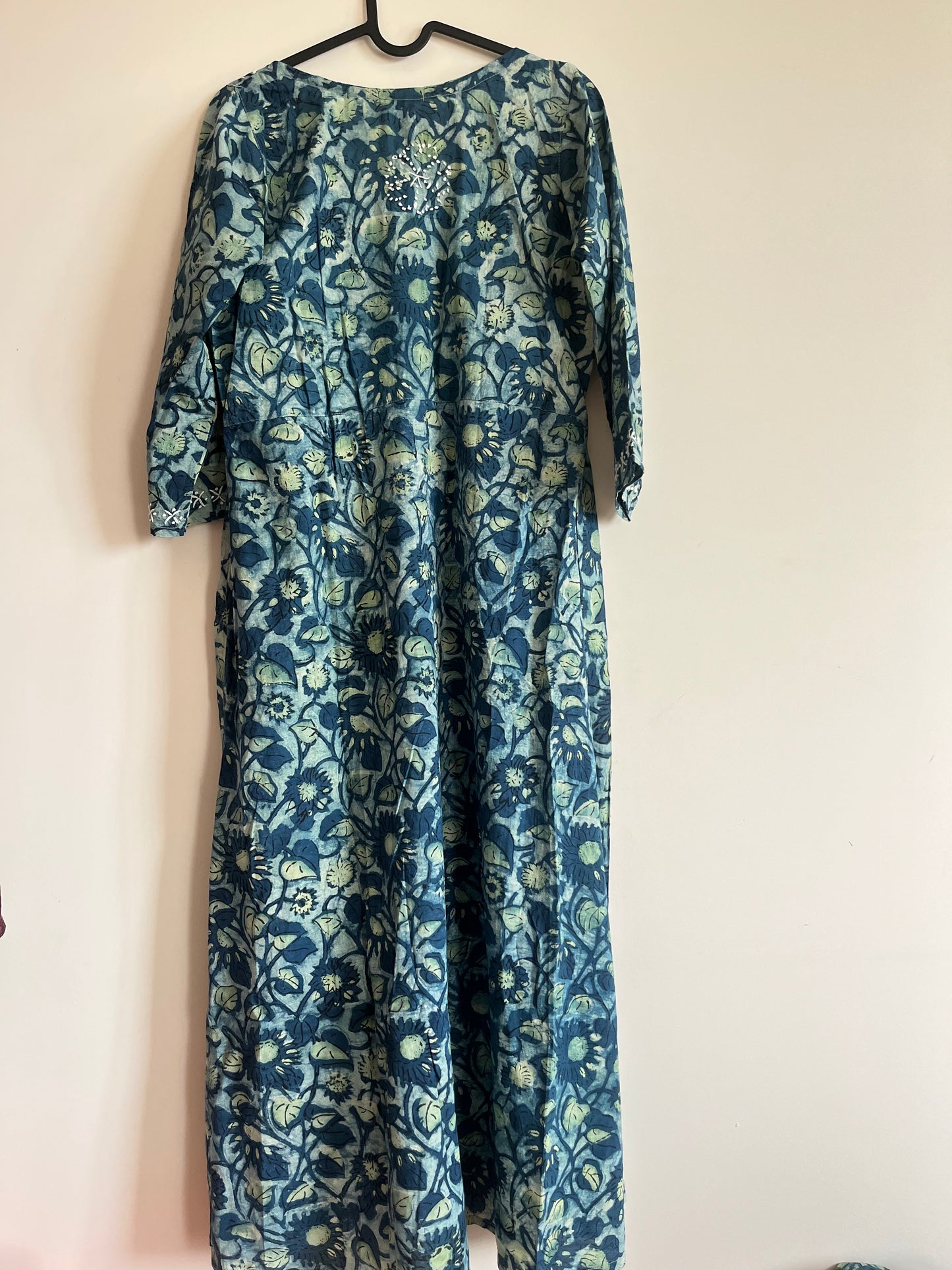 Aliya Cut Dress - Ajrakh Blue Green