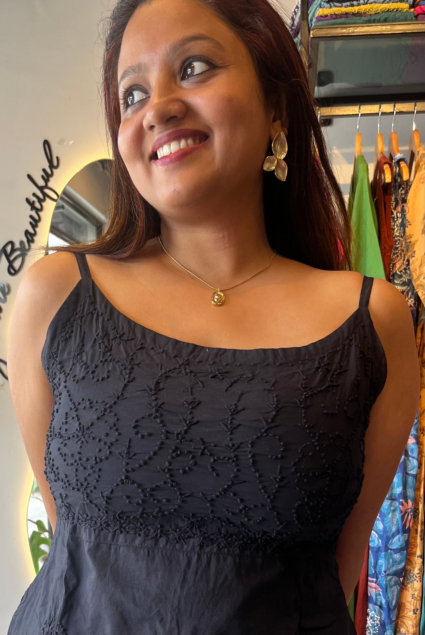 Sleeveless A-line Dress - Black