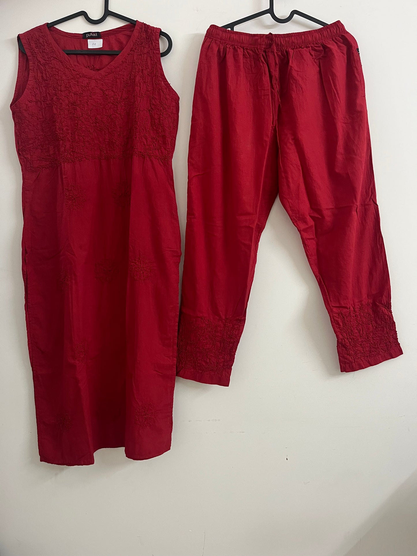 Sleeveless Straight Kurti and Pant (co-ord set) PRE-ORDER  - Red