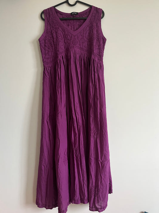 Sleeveless Aliya cut dress -Purple (with work on front and back)