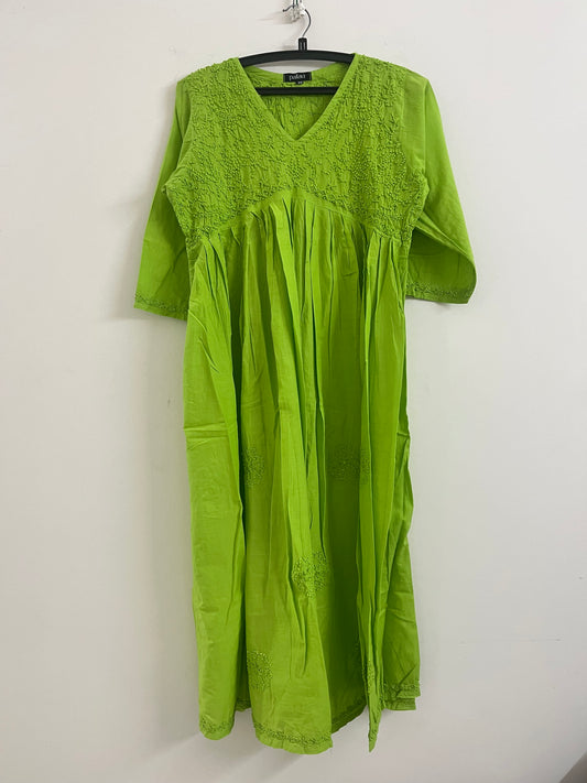 Aliya Cut Kurti/Dress -Neon green (with work on front and back)