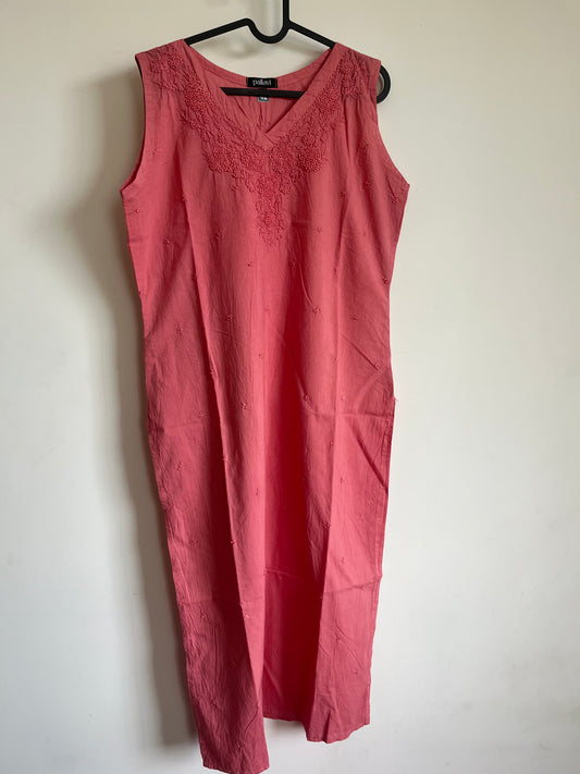 Straight Kurti and pant (Sleeveless) - Nude Pink