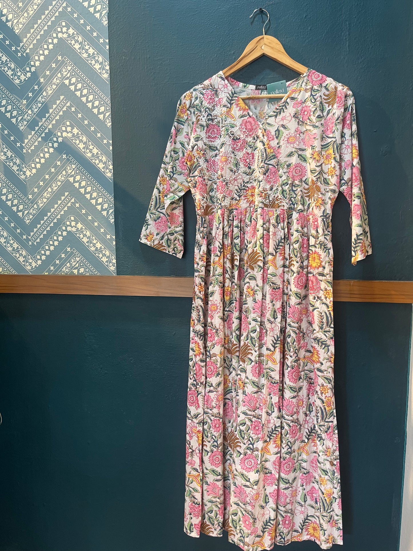 Pleated Angrakha dress PRE-ORDER - Floral white