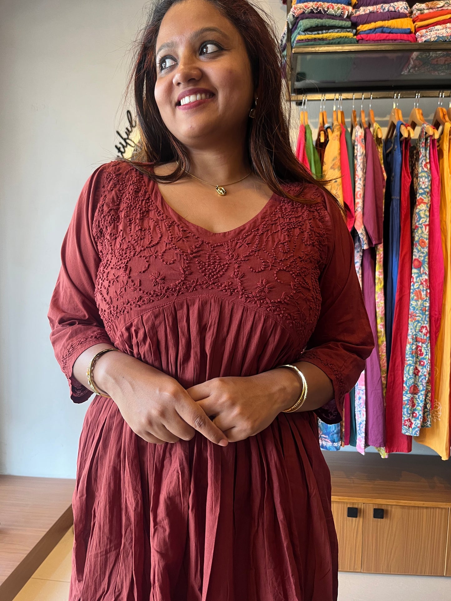 Aliya Cut Dress - Cinnamon brown