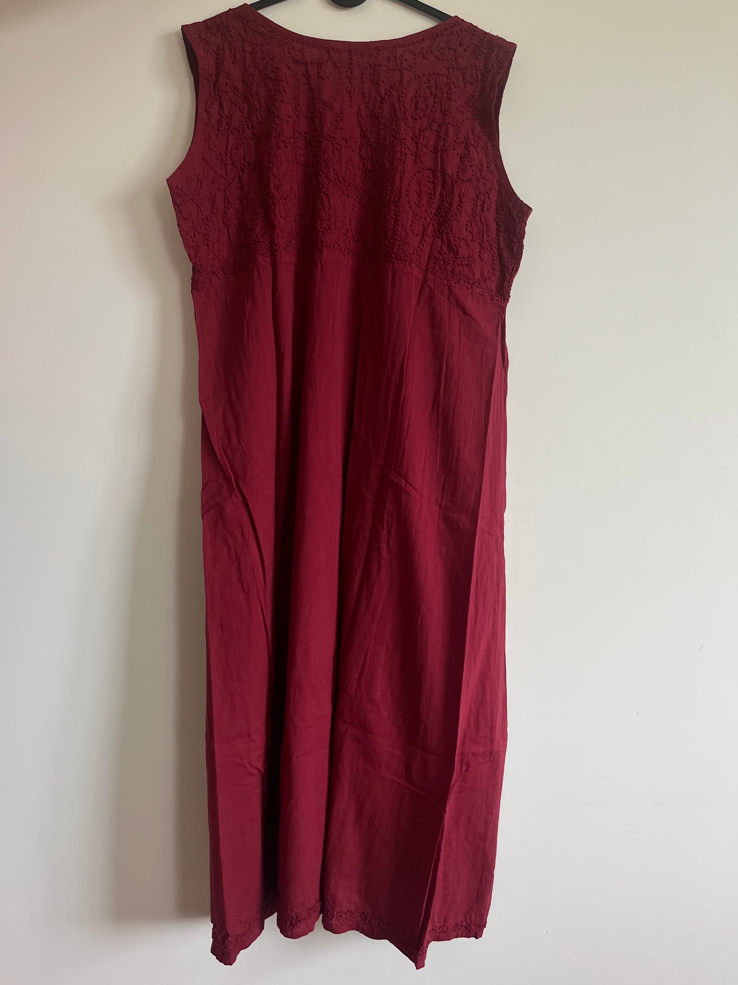 Sleeveless Aliya cut dress (with work on front and back)PRE-ORDER- Maroon