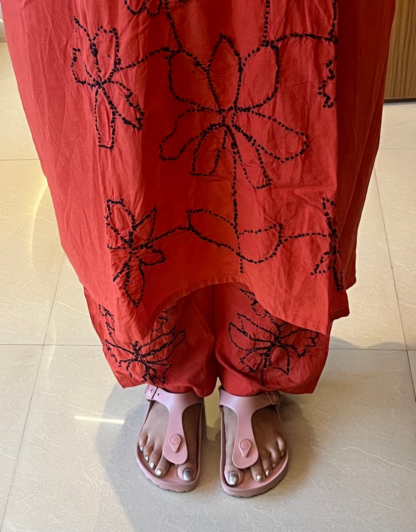 Kaftan top and pant - Black knots on Rust Orange