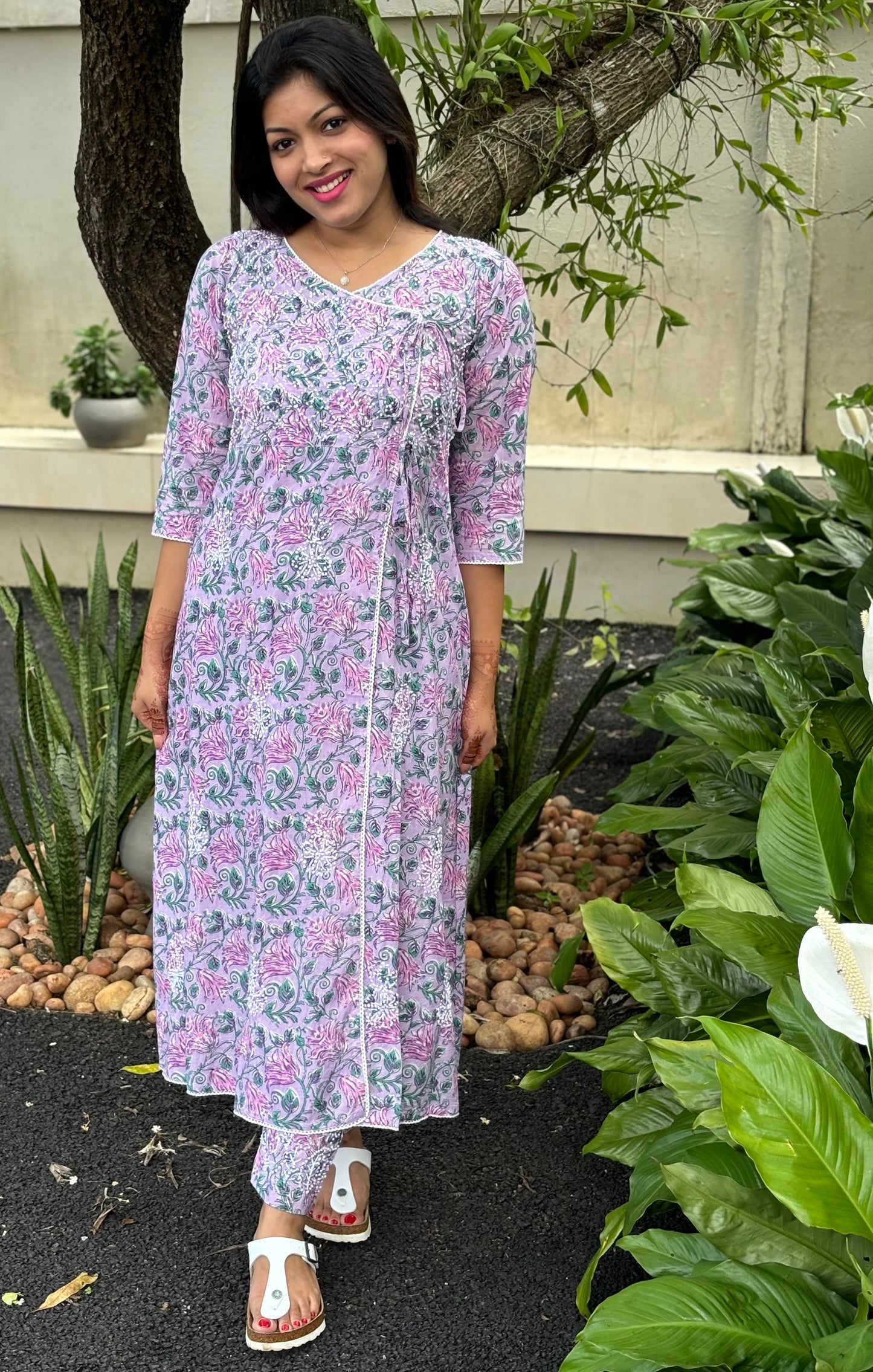 Angrakha Kurti and pant PRE-ORDER - Lavender Smera