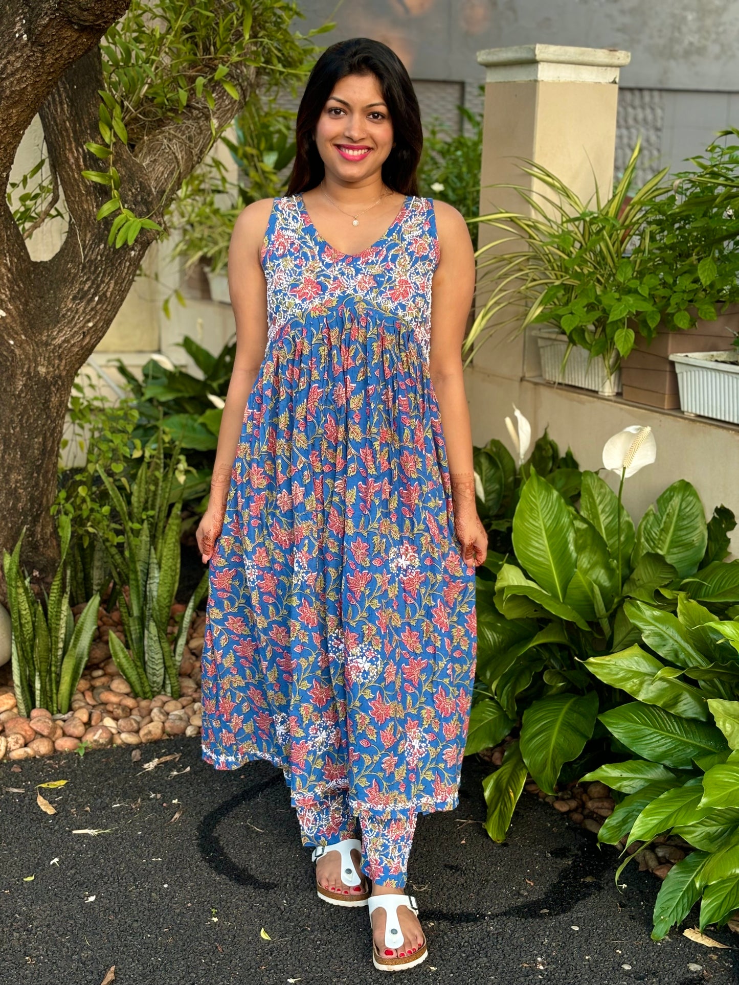 Sleeveless Aliya cut dress (with work on front and back) and pant PRE-ORDER - Nia