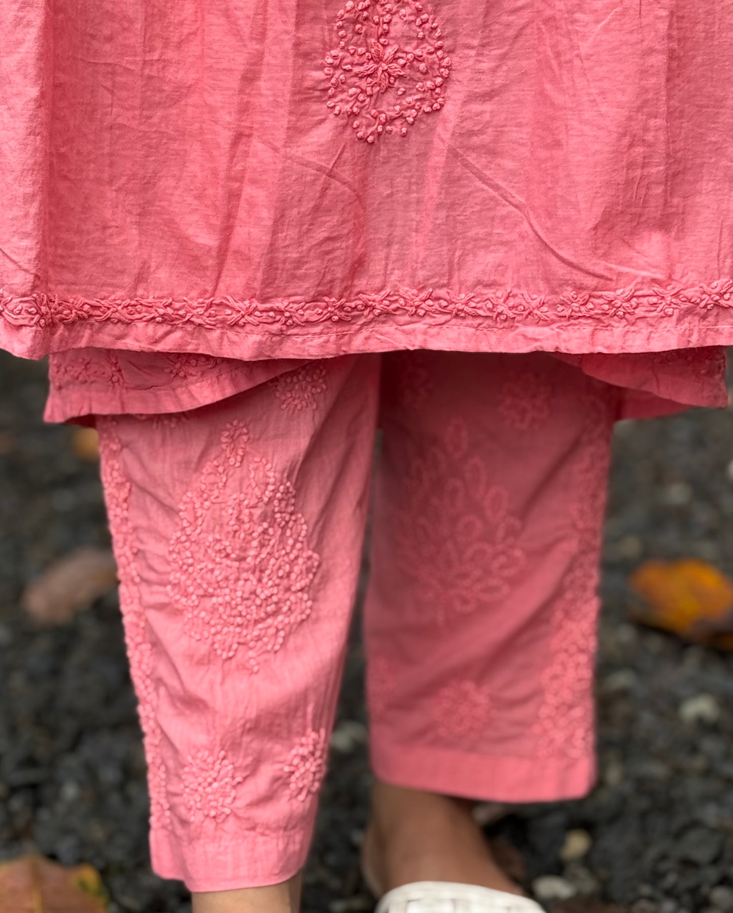 Sleeveless Aliya cut dress (with work on front and back) and pant PRE-ORDER - Neon Peach