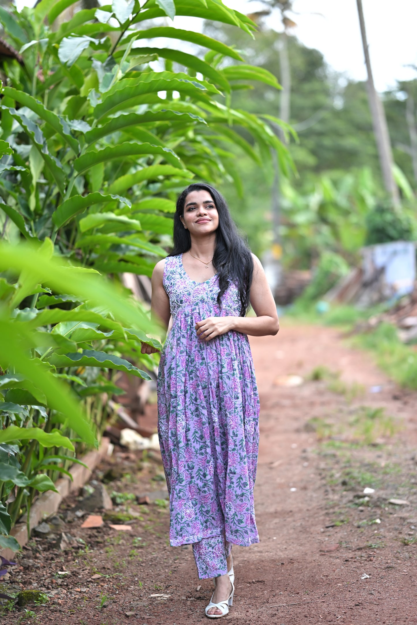 Sleeveless Aliya cut dress (with work on front and back) and pant PRE-ORDER - Lavender Smera