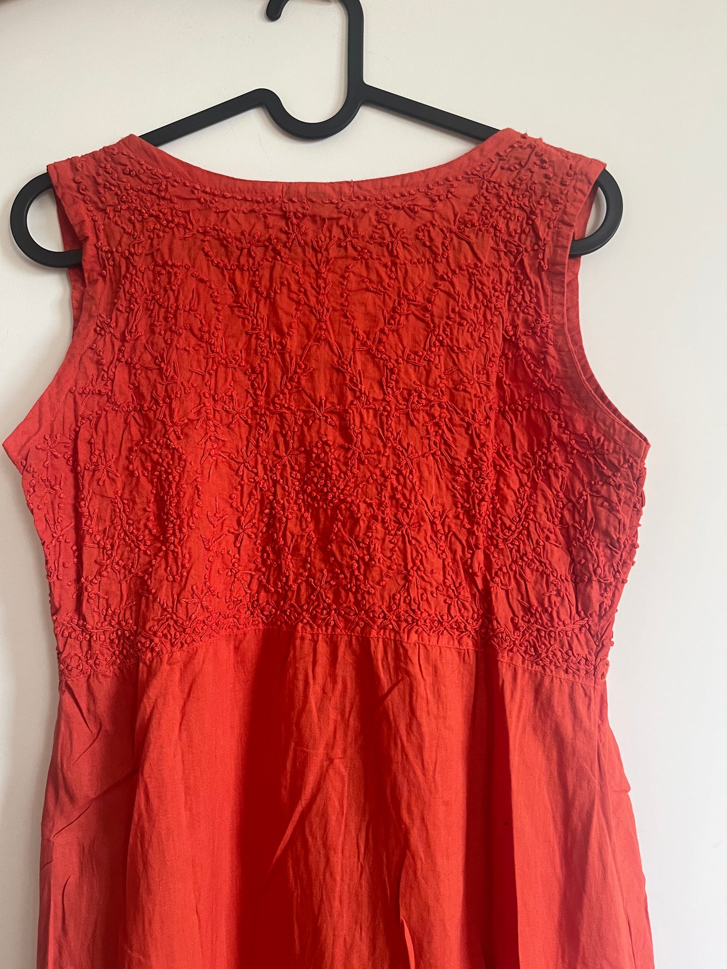 Sleeveless Aliya cut dress -Dark Rust Orange (with work on front and back)