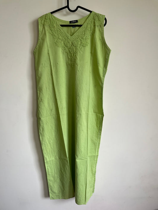 Straight Kurti and pant (Sleeveless) - Pista green
