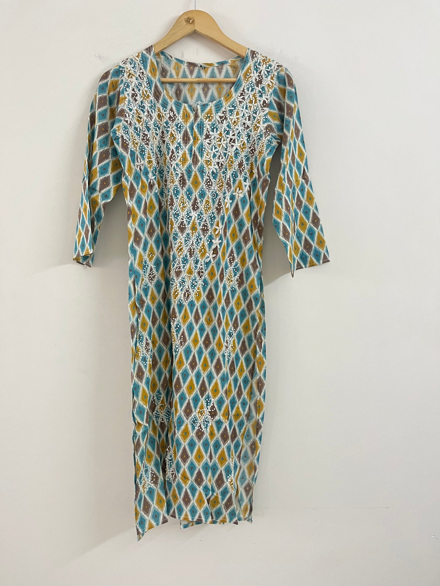 Straight Kurti Printed - Ikkat Blue Brown