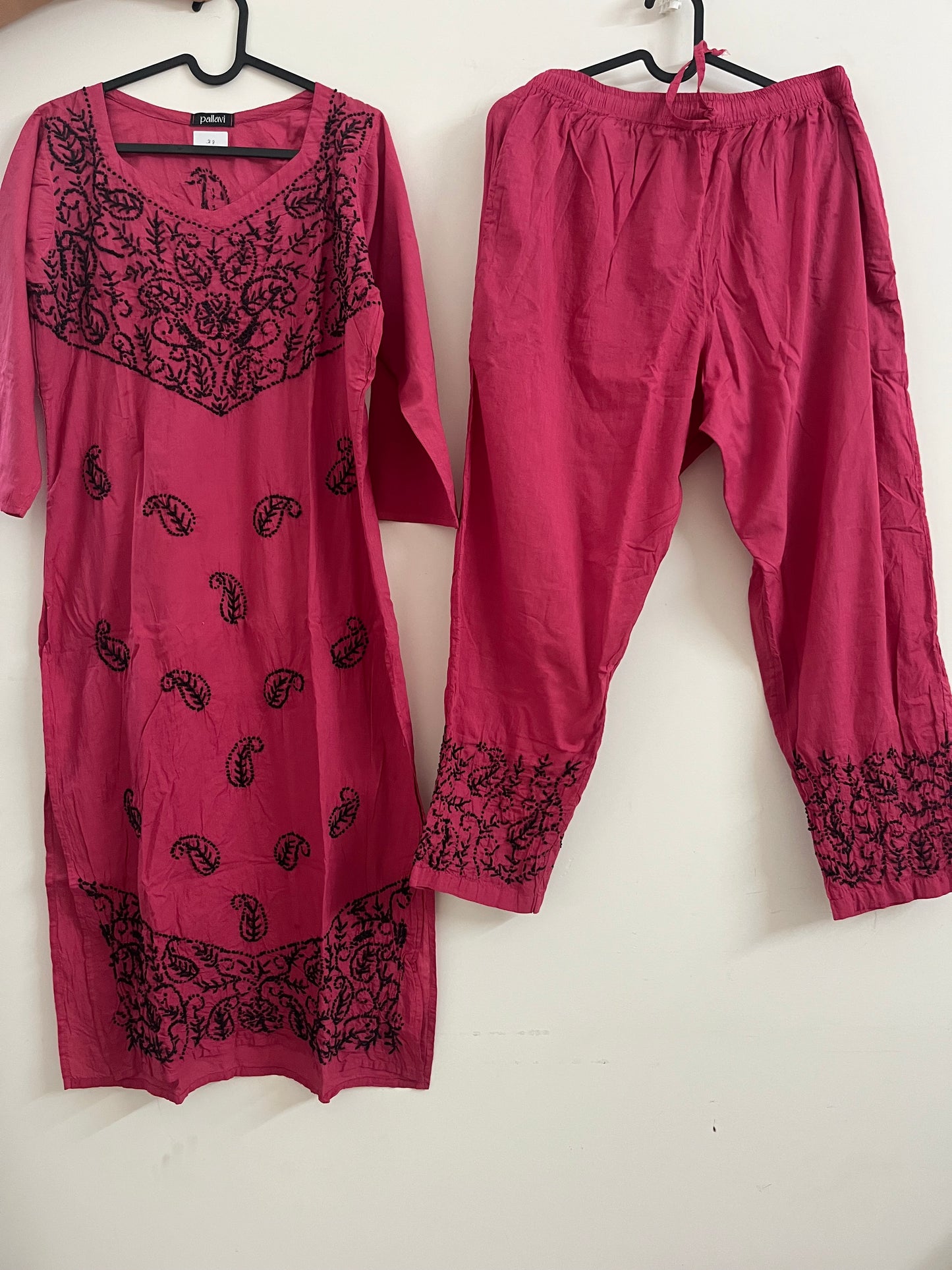 Straight Kurti and pant PRE-ORDER - Black knots on Pink