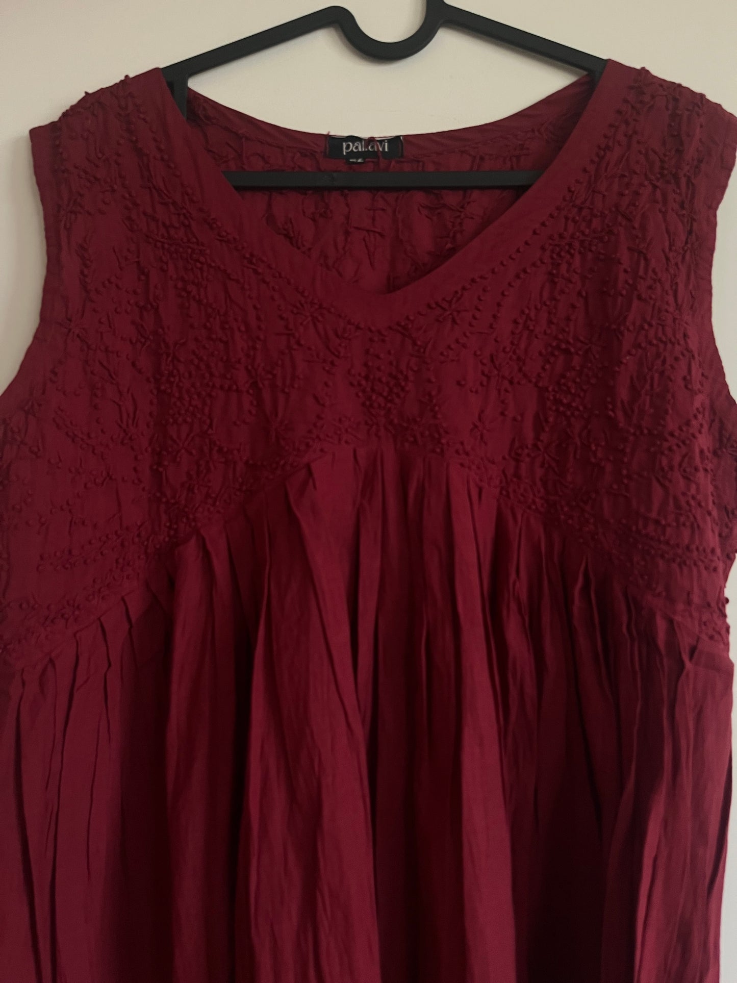 Sleeveless Aliya cut dress (with work on front and back)PRE-ORDER- Maroon