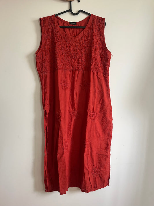 Sleeveless Straight kurti  - Brick Orange