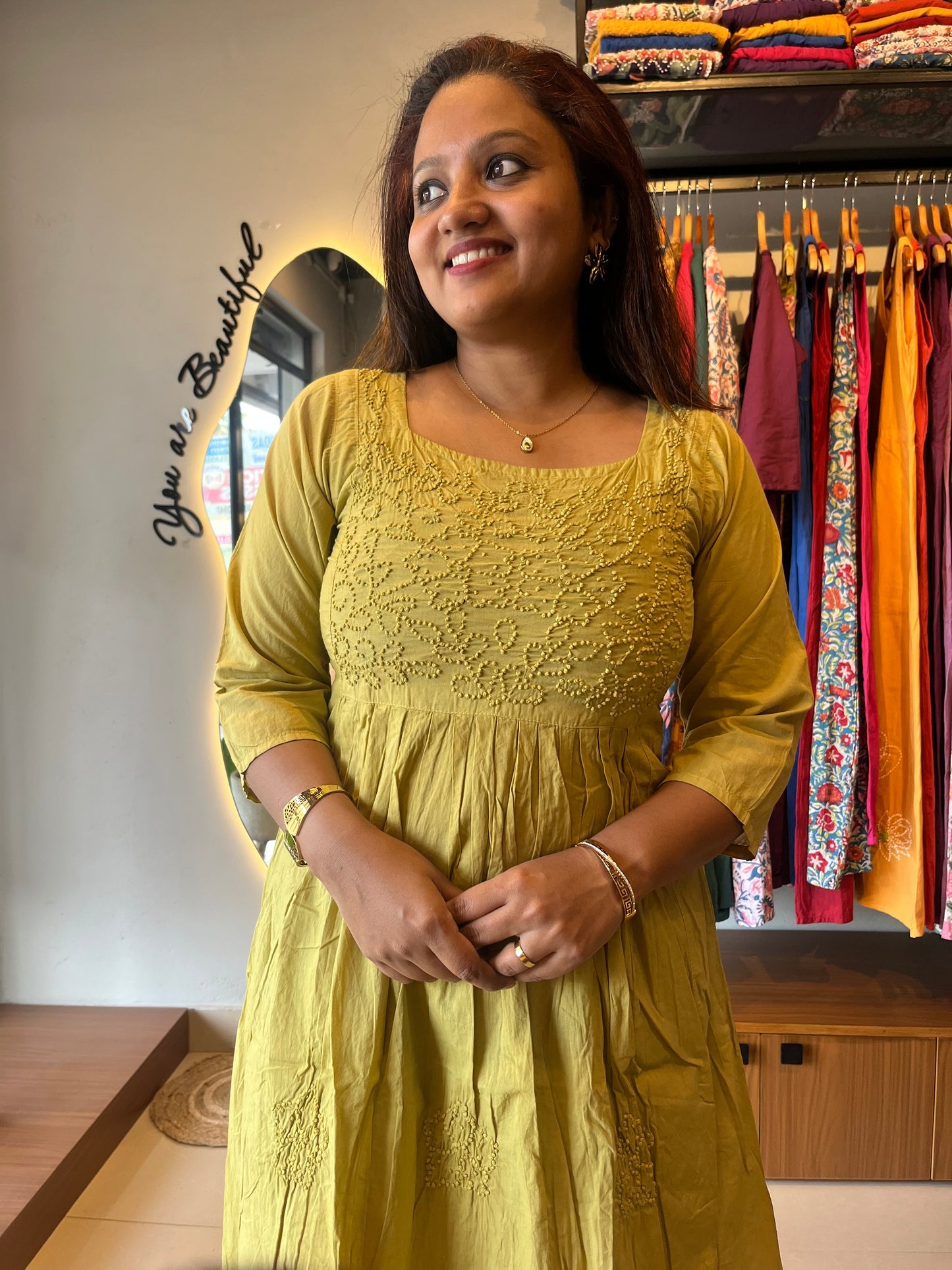 Pleated dress - Lime Yellow