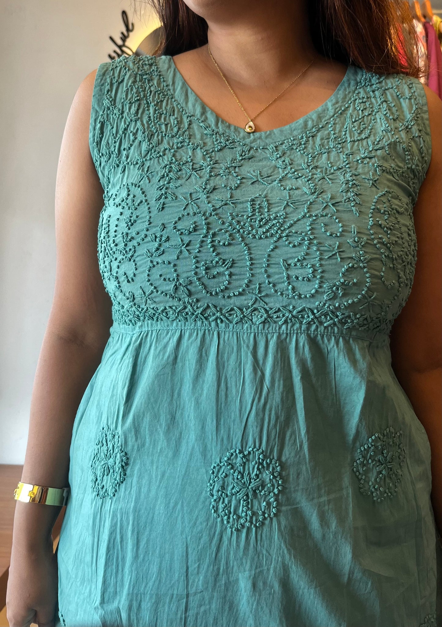 Sleeveless A-line Dress - Teal
