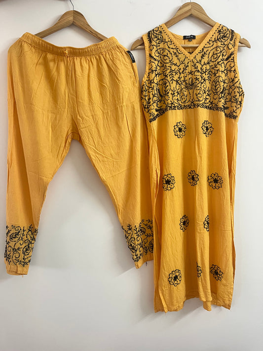 Sleeveless Straight Kurti and Pant (co-ord set) - Mustard Yellow