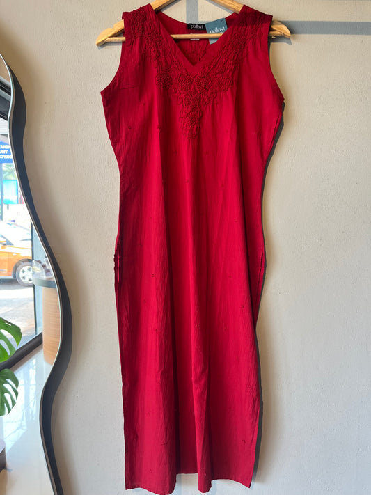 Sleeveless Straight Kurti - Red