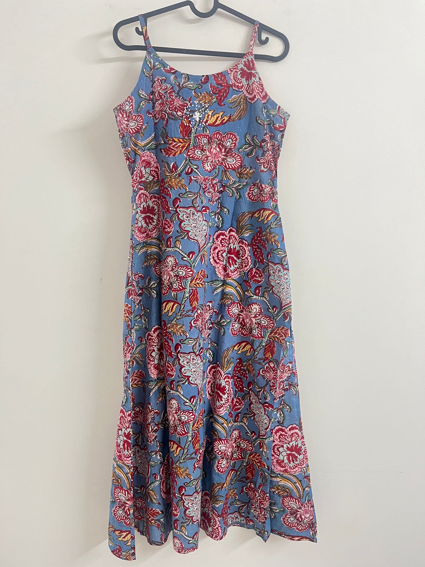 Sleeveless A-line Dress - Floral Skyblue Red