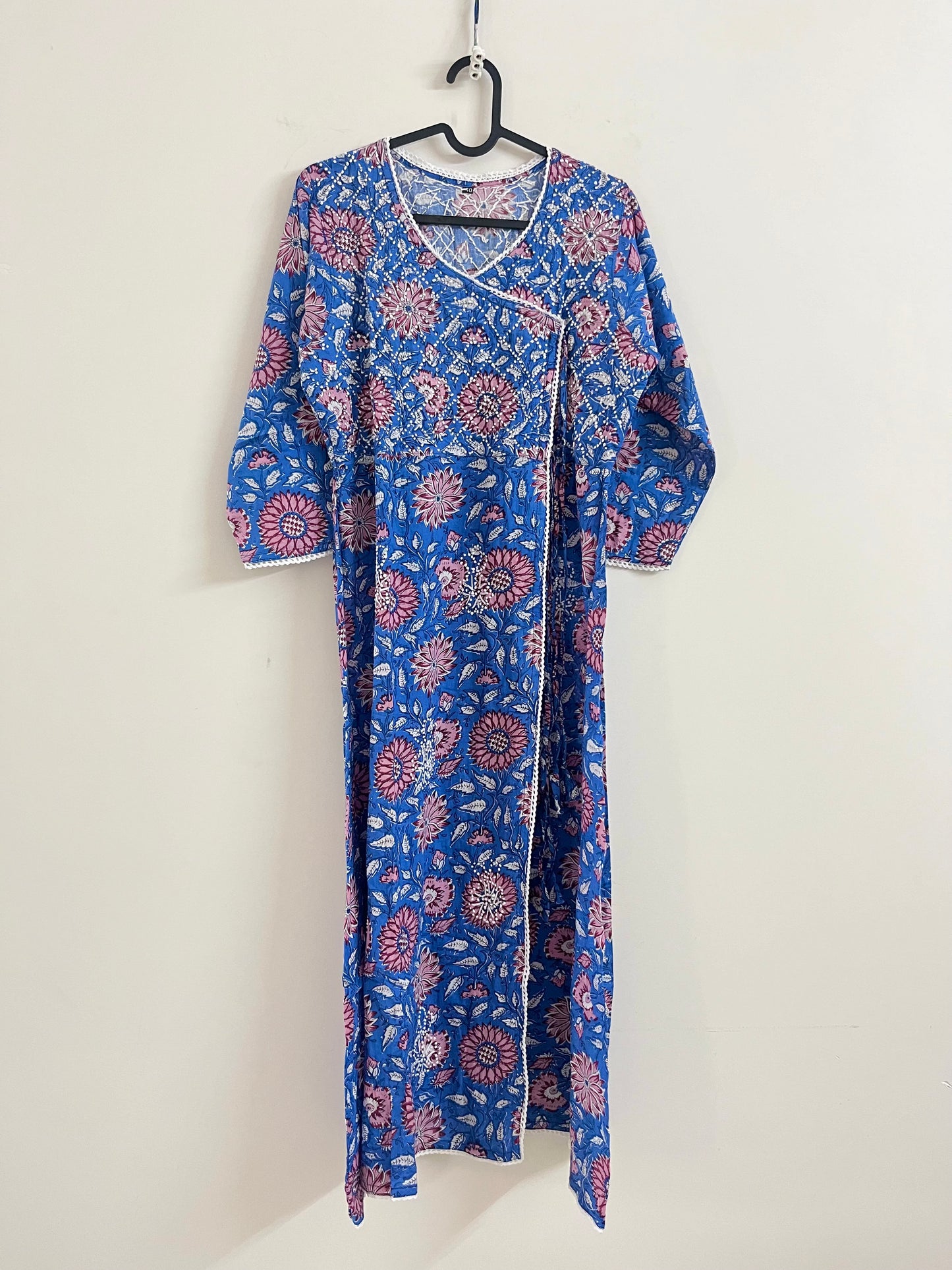 Angrakha Kurti and pant - Floral Blue Pink