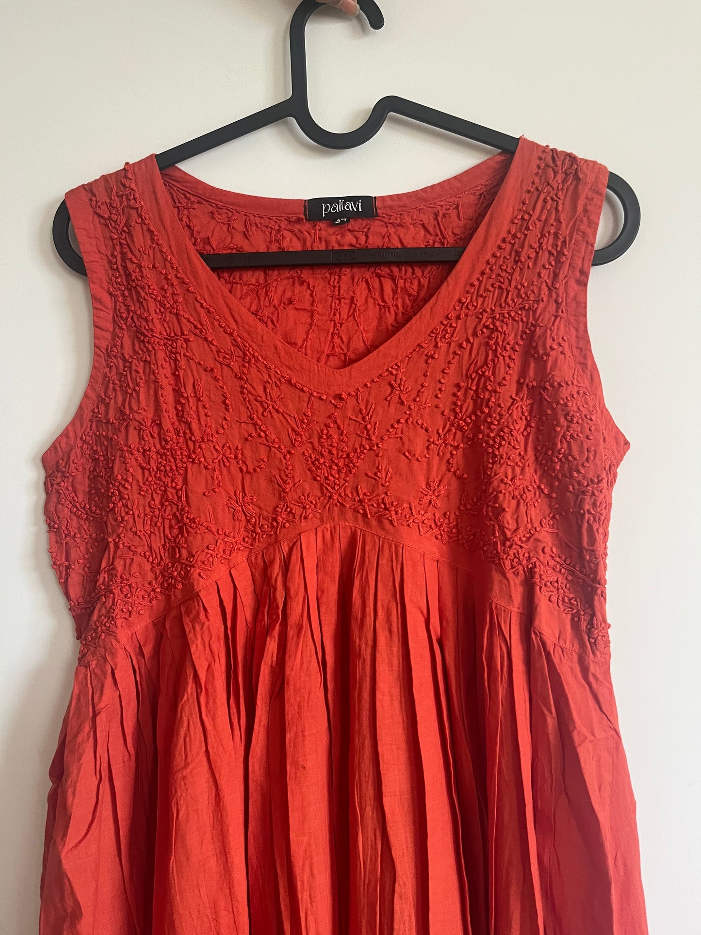 Sleeveless Aliya cut dress -Dark Rust Orange (with work on front and back)