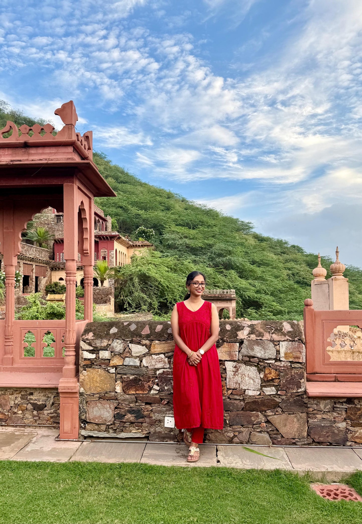 Sleeveless Aliya cut dress (with work on front and back) and pant PRE-ORDER - Red