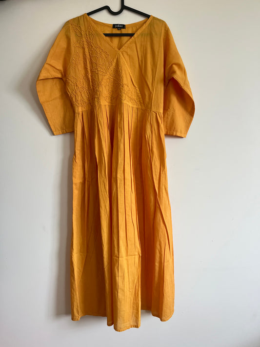 Pleated Angrakha dress - Mustard Yellow